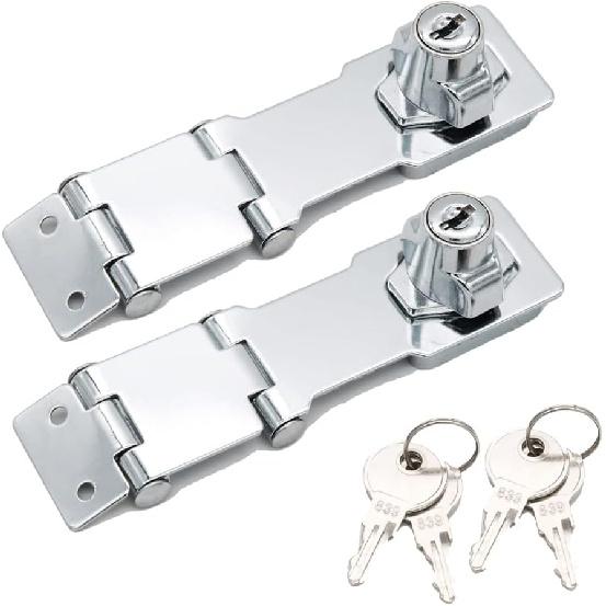 WANLIAN Heavy Duty Concealed Safety Hasp Lock, 2PCS Double Hinge Keyed, Flexible Link, Stainless Steel & Zinc Alloy, Indoor & Outdoor Use