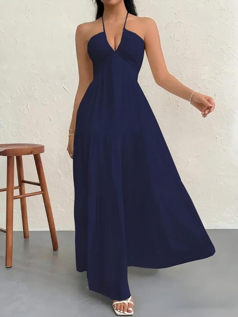 European and American Summer New Tube Top Sexy Backless Suspender Straps Seaside Vacation Casual Solid Color Neck Dress Women