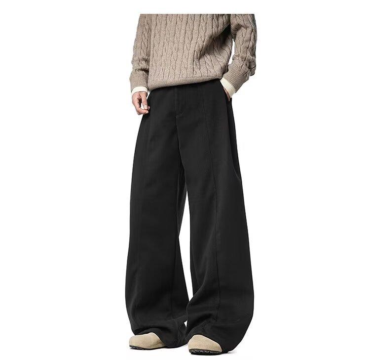 Old Money Woolen Trousers Men's Autumn and Winter Thickened Loose Straight Pants Boys A-shaped Soft Waxy Wide-leg Casual Pants
