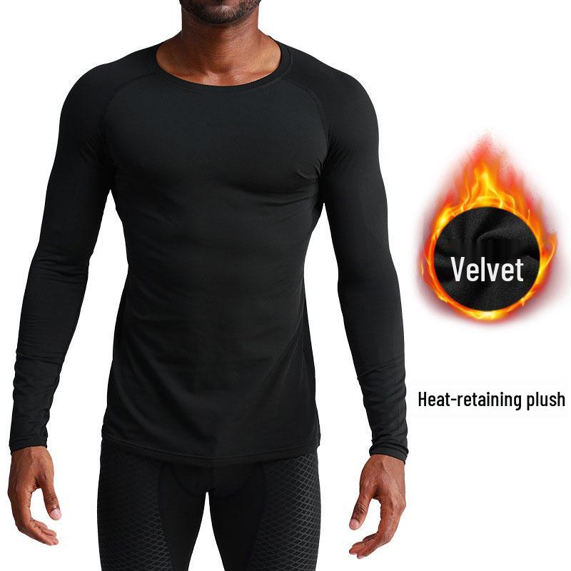 Men's Winter Quick-Dry Fleece Compression Tights & Long Sleeve Sportswear for Running & Basketball.