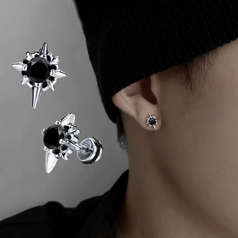 Men Stud Earring Zircon Star Pierced Crystal Stud Earrings Stainless Steel Tiny Minimalist Studs for Mens Women Party Jewelry
