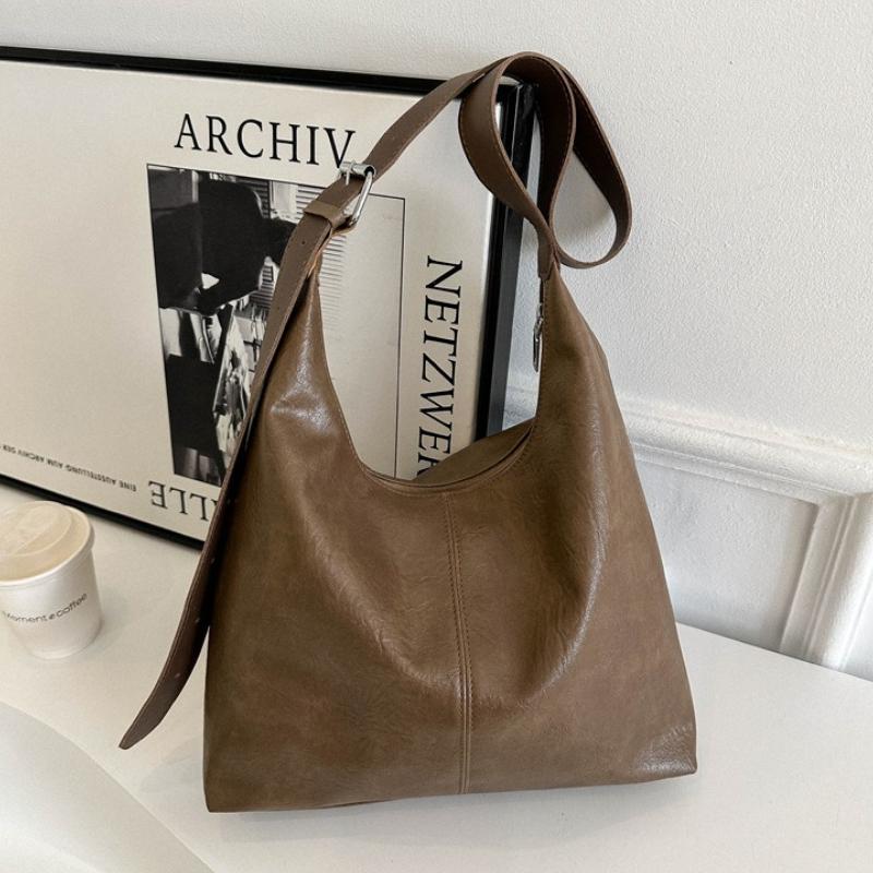 Popular Fashi Korean Versi Versatile Single Shoulder Underarm Bag, Commute Leather Handbag, Tote Bags Women's Zipper Closure
