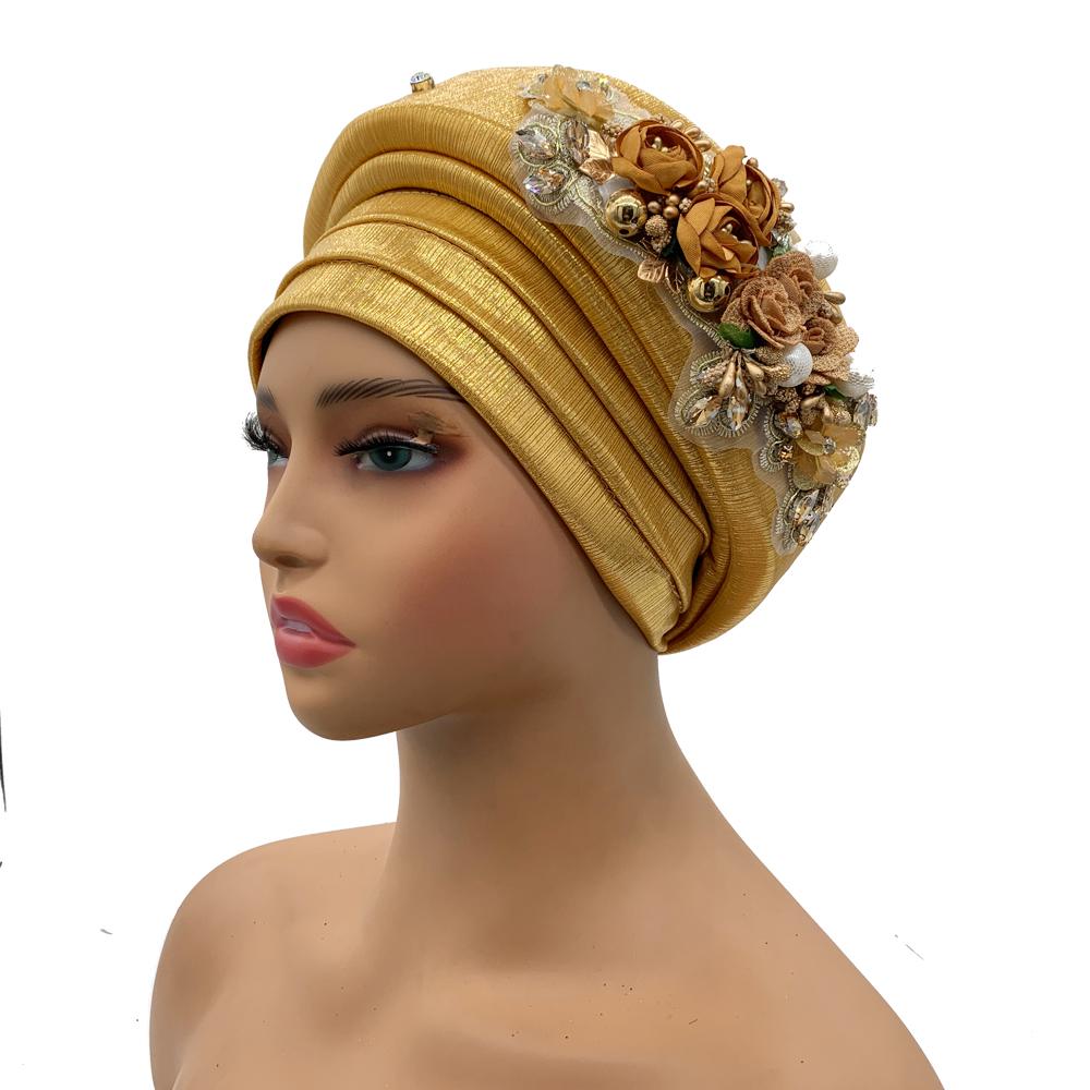 Exquisite Bouquet African Women'S Turban Cap Ready To Wear Nigeria Auto Gele Headtie Female Fashion Head Wraps Turbante Mujer
