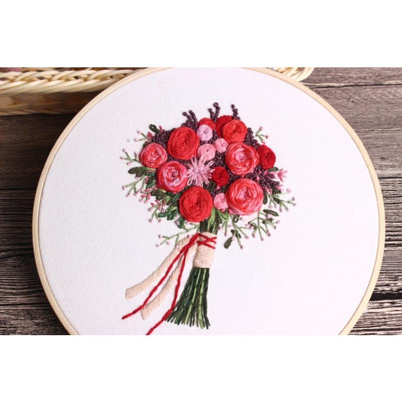 1Pc European Style Floral Aesthetic DIY Embroidery Needle and Thread Bamboo Embroidery Frame English Kit for Embroidery Hobbies Beginners