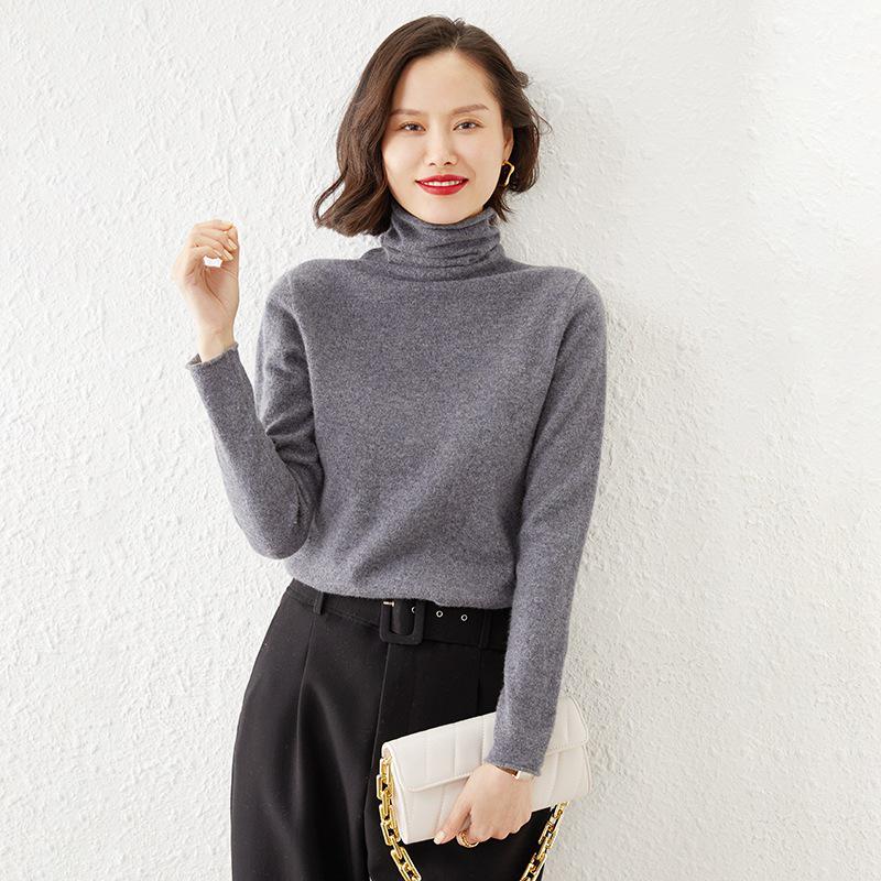 Women's Long Sleeve High Neck Knit Sweater - Loose Autumn/Winter Pullover Top
