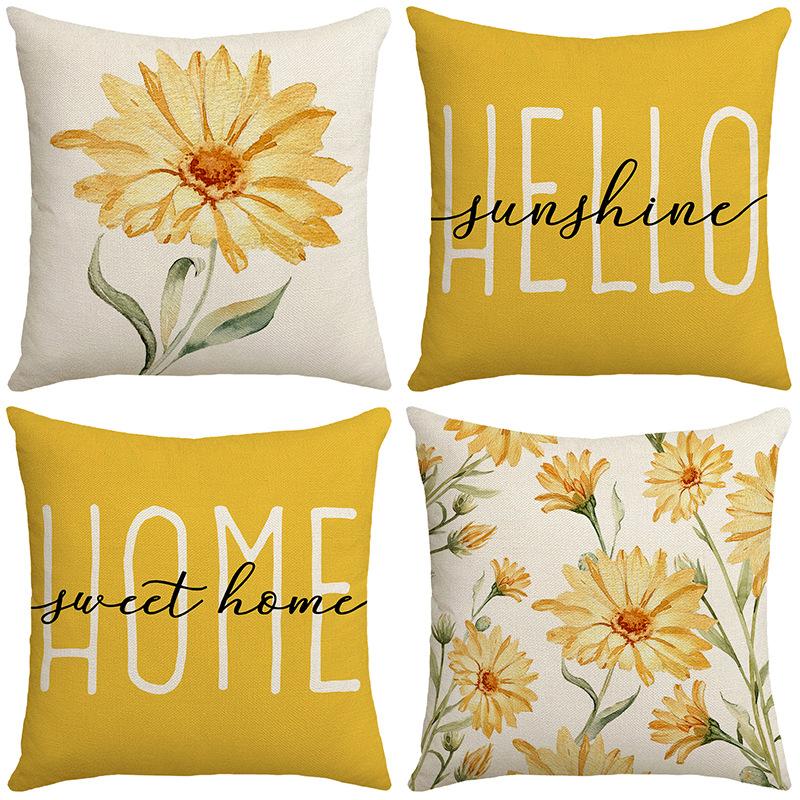 Plant Flower Letter Print Pillow Sofa Cushion Cover Car Waist Protector Bedside Cushion Cover Cartoon Nordic Pillow Cover