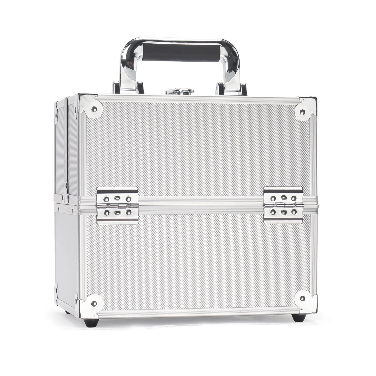 

Aluminum Alloy Makeup Organizer Jewelry Organizer Box Large Capacity Handheld Beauty Makeup Cosmetic Case срібний