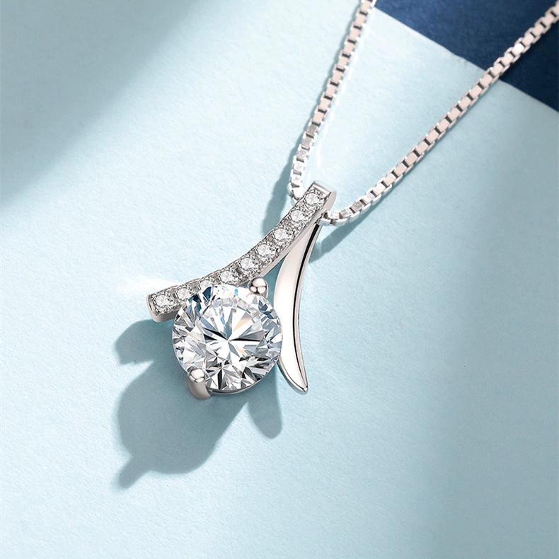 Necklace S925 Silver Women's Micro Rhinestone White Gold Plated Humanoid Pendant Clavicle Chain Necklace