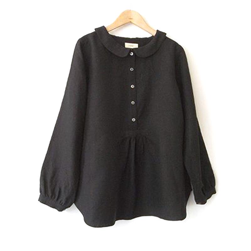 Plus Size Women's Solid Color Peter Pan Collar Lantern Sleeve Top