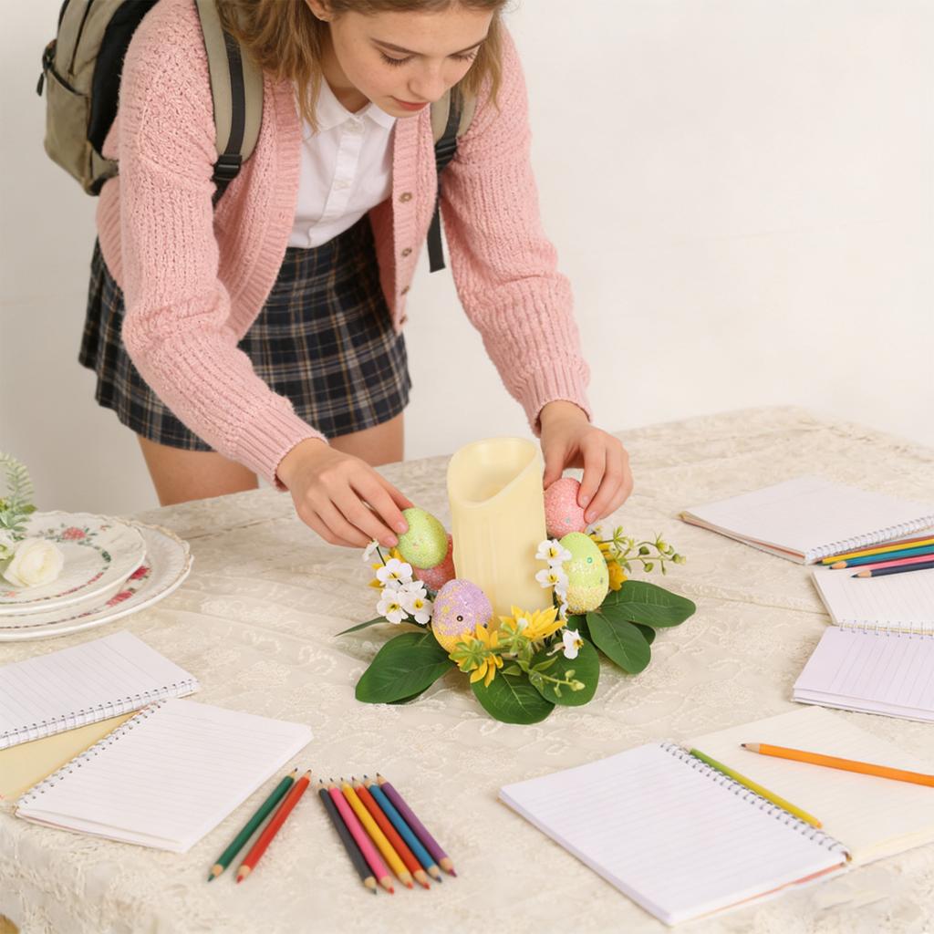 3D 20cm Easter Party Artificial Flower Desktop Decoration Candlestick Candle Wreath Arrangement Easter Egg Wreath