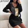BITCED Women's Casual Hooded Pullover V-Neck Sweatshirt with Printed Long Sleeves and Fitted Top