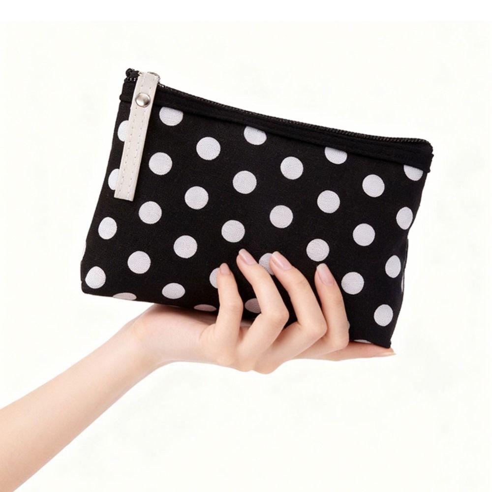 Korean Style Canvas Dot Makeup Bag Simple Portable Travel Storage Bag Skincare Storage Cosmetic Bag Cosmetics Organization