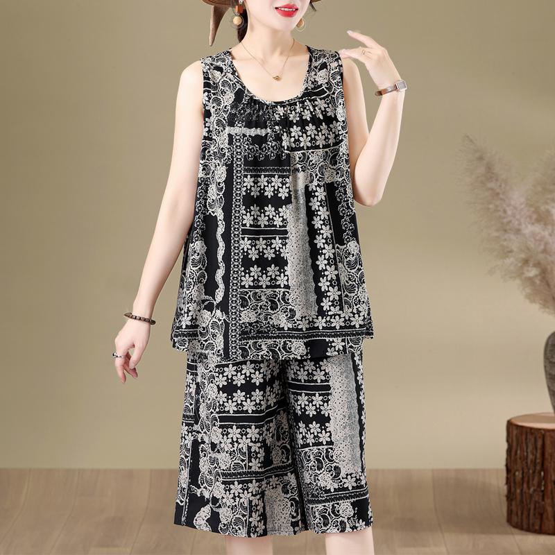 Women's Plus Size Sleeveless 2-Piece Set, Casual Tank Top & Capri Pants (XL-7XL)