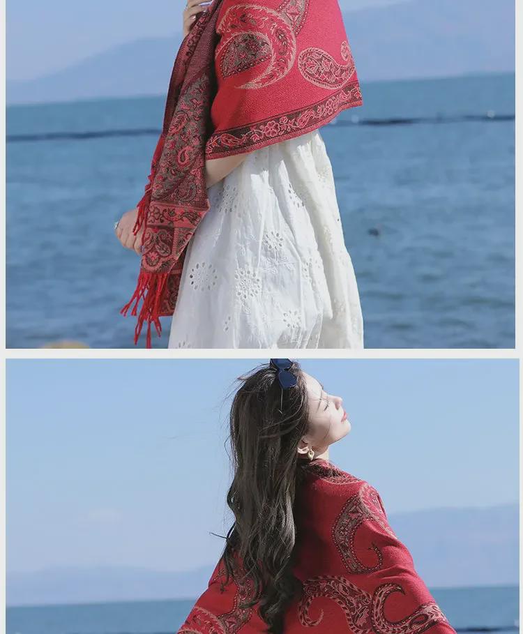 Ethnic Style Cashew Pattern Shawl Cloak Scarf: Imitation Cashmere, Thick, Dual-Purpose Women's Accessory for Autumn/Winter