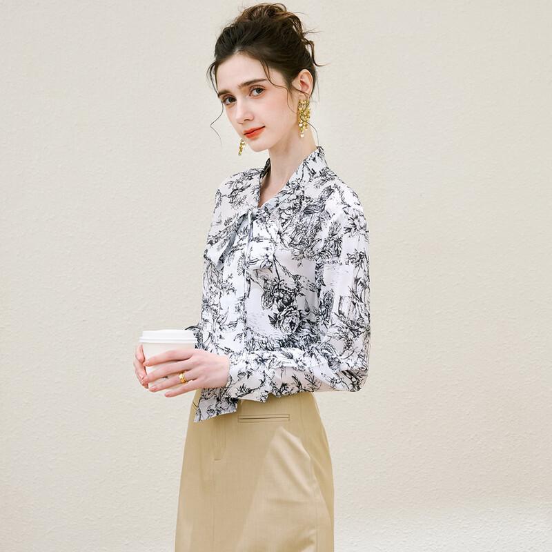 TUHUANG Women s Ink Wash Floral Silk Blouse XL