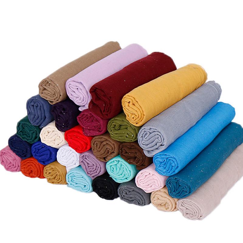 Shimmer Glitter Cotton Viscose Hijab Scarves For Women Muslim Long Shawls Headscarf Wraps Solid Headbands Stole Bufandas Turbans