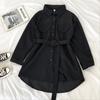 Women's Single-Breasted Collar Corduroy Shirt Dress - Korean Style Loose Fit, Mid-Length for Spring/Autumn 2025