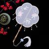 Traditional Chinese Fan for Children, Summer Hanfu Dance Fan for Girls, Embroidered Ancient Costume Fan with Tassel Pendant, Unique-Shaped Fan