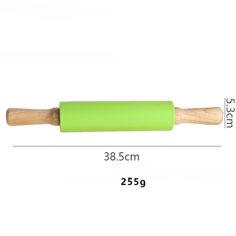 1Pcs Non-Stick Silicone Rolling Pin Wooden Handle Pastry Dough Flour Roller Kitchen Cooking Baking Tool For Pasta Cookie Dough