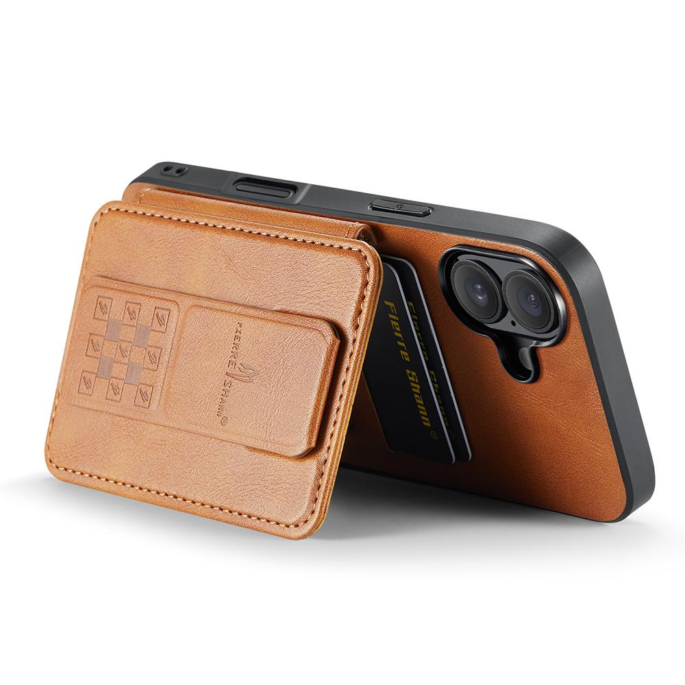 FIERRE SHANN 024 For iPhone 16 Case Card Holder Kickstand Waxy Texture Leather+TPU Phone Cover
