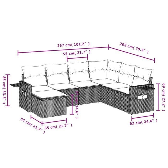 VidaXL Salon de Jardin avec Coussins 7 pcs, Canapés de Terrasse, Ensemble de Meubles de Patio, Mobilier d'Extérieur, Gris 3220499