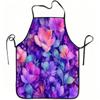 1pc Purple Floral Art Print Apron, Durable And Easy To Clean, Adjustable Waistband, Polyester Material, for Kitchen Cooking, Gardening, Orchard Pickin