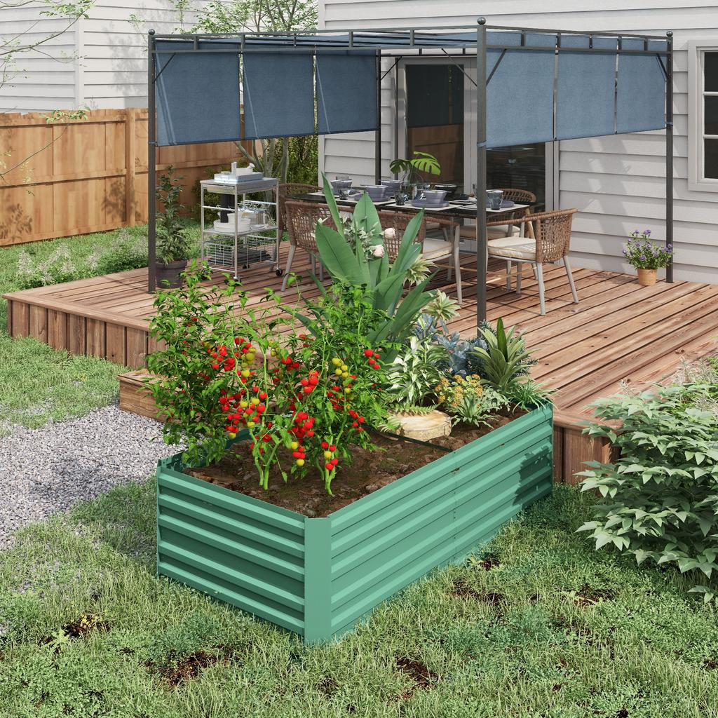 Raised Beds For Garden Galvanised Steel Outdoor Planters With Multi Reinforced Rods 180 X 90 X 59 Cm Light Green