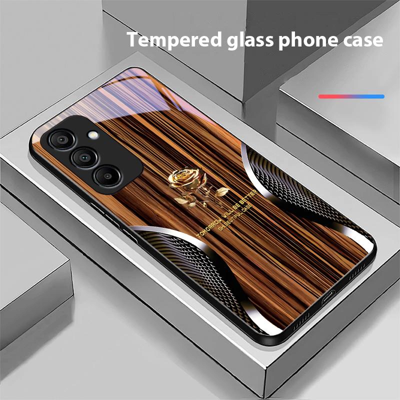Wood Grain Snake For Samsung Galaxy A15 5G 54 4G 51 50 24 35 90 71 12 51 53 52S 80 22 34 Black Tempered Glass Phone Case