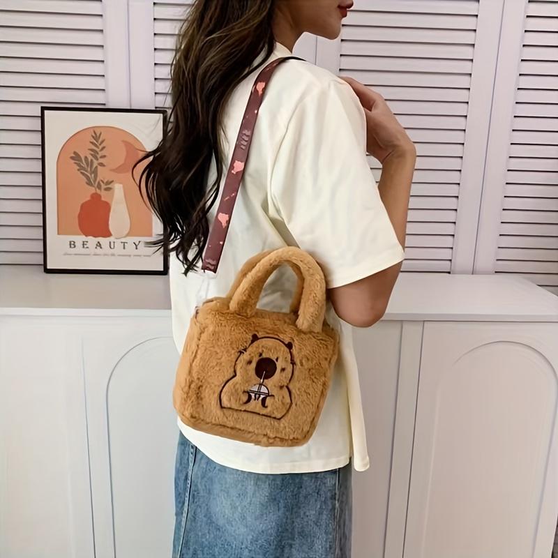 1pc of Capybara Crossbody Bag, Small Square Plush Makeup Handbag, Mobile Phone Coin Purse, Key Pouch