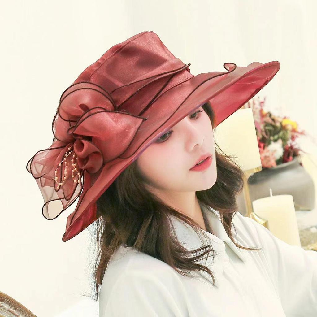 Women's Retro Organza Mesh Sun Hat - European & American Style for Summer Outdoors