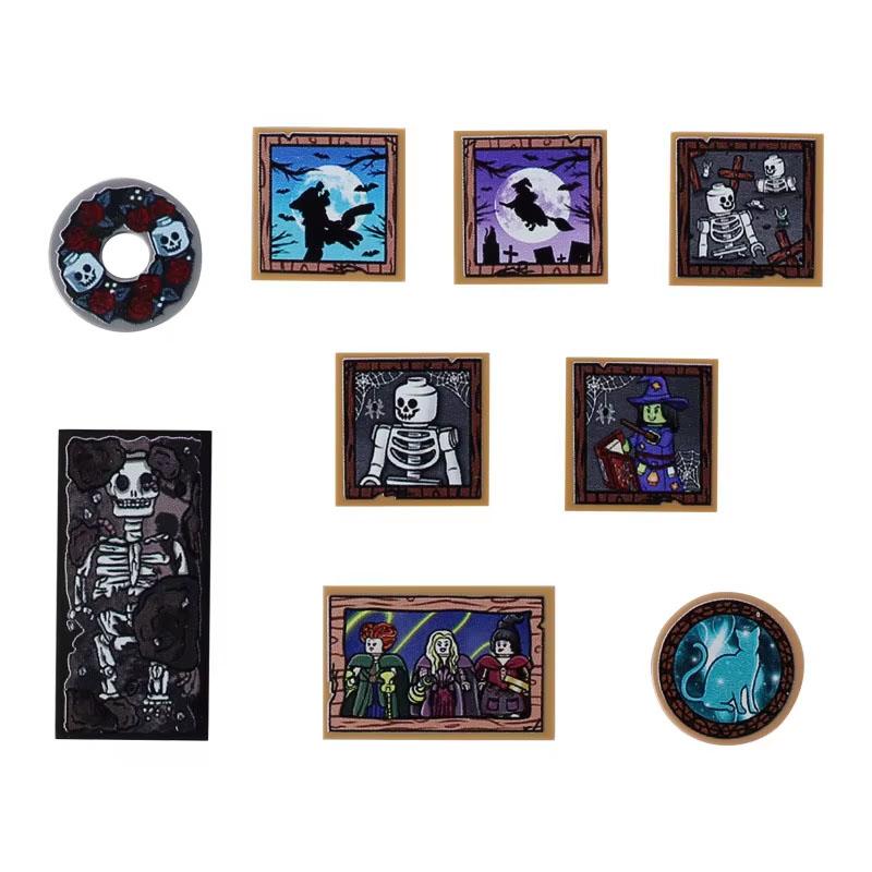 Halloween Decorative MOC Building Blocks Pumpkin Carriage Tombstone Skeleton Flame Horse Accessories Elf House Bricks Toys Gifts