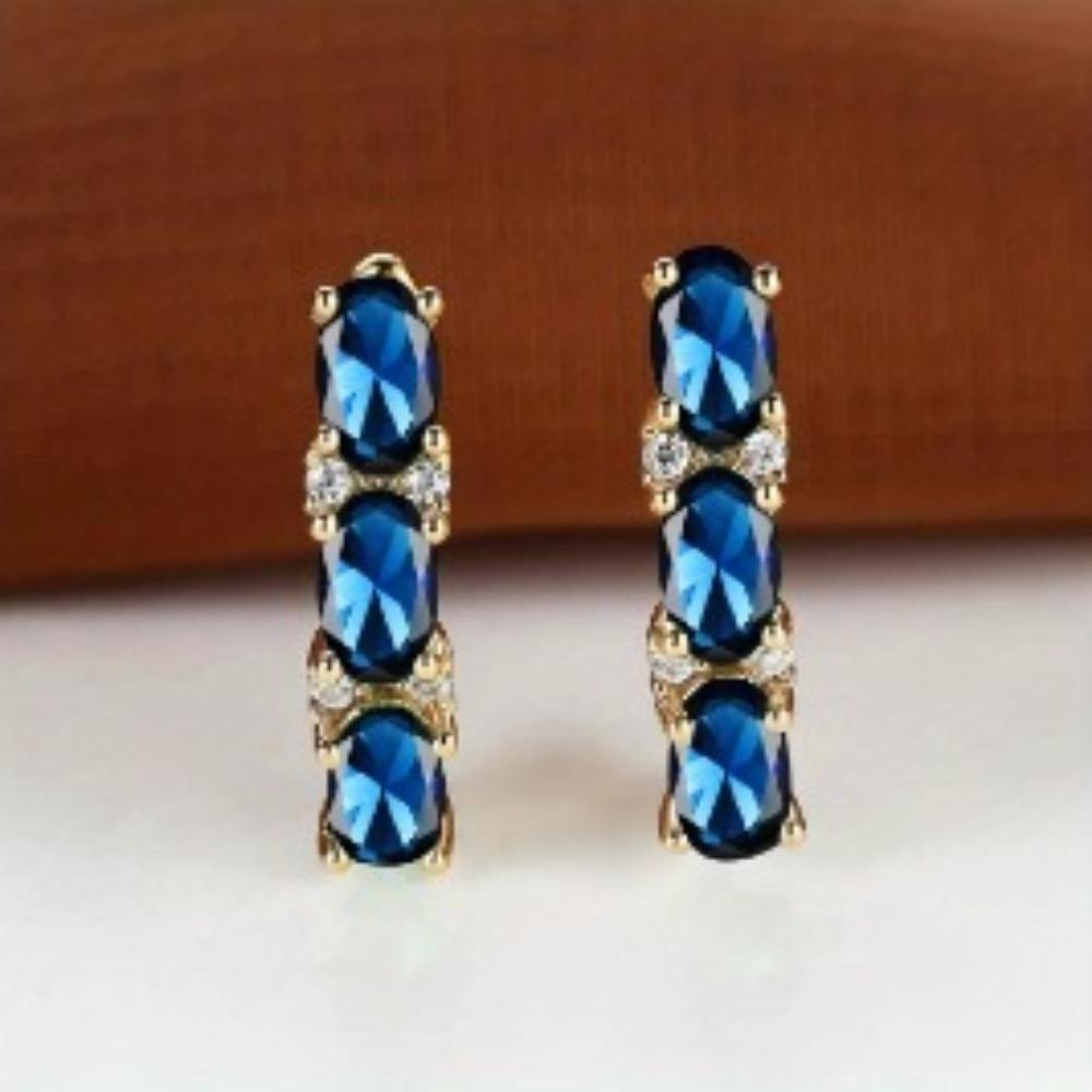French Style Light Luxury Gold Three Oval Diamond Earrings Buckle Stylish and Fashionable Earring Accessory
