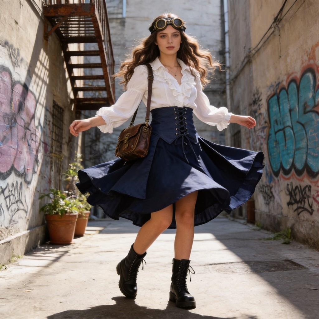 Minifalda Irregular con Volantes y Lazo Pirata Steampunk Para Cosplay y Ropa de Calle