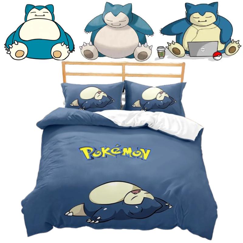 Pokemon Snorlax 3d Digital Print Bed Set With Cartoon Pattern For Kids Bedroom Decor