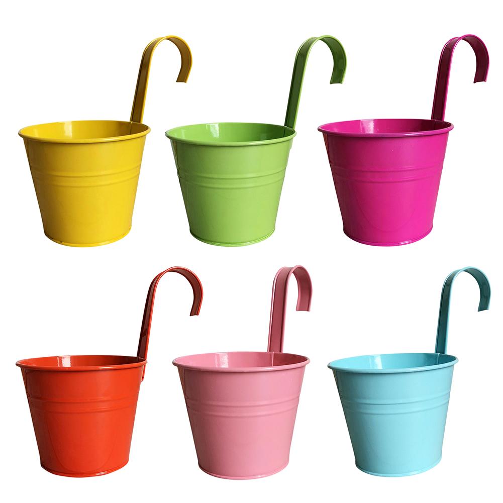

6/10Pcs Hanging Flower Pots Metal Hanging Planters Detachable Hook Balcony Hanging Bucket with Drainage Hole for Balcony Fence