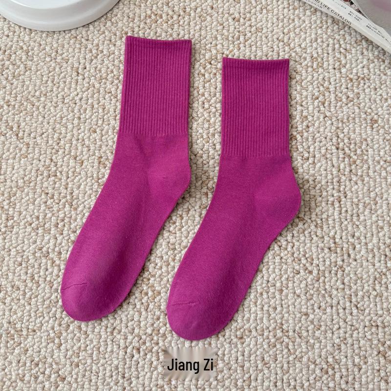 Bunte Damen Kniehohe Candy Color Scrunch Socken - Trendy, Ganzjährig, Mittelhoher Schaft, Einfache Tanz Baumwollsocken