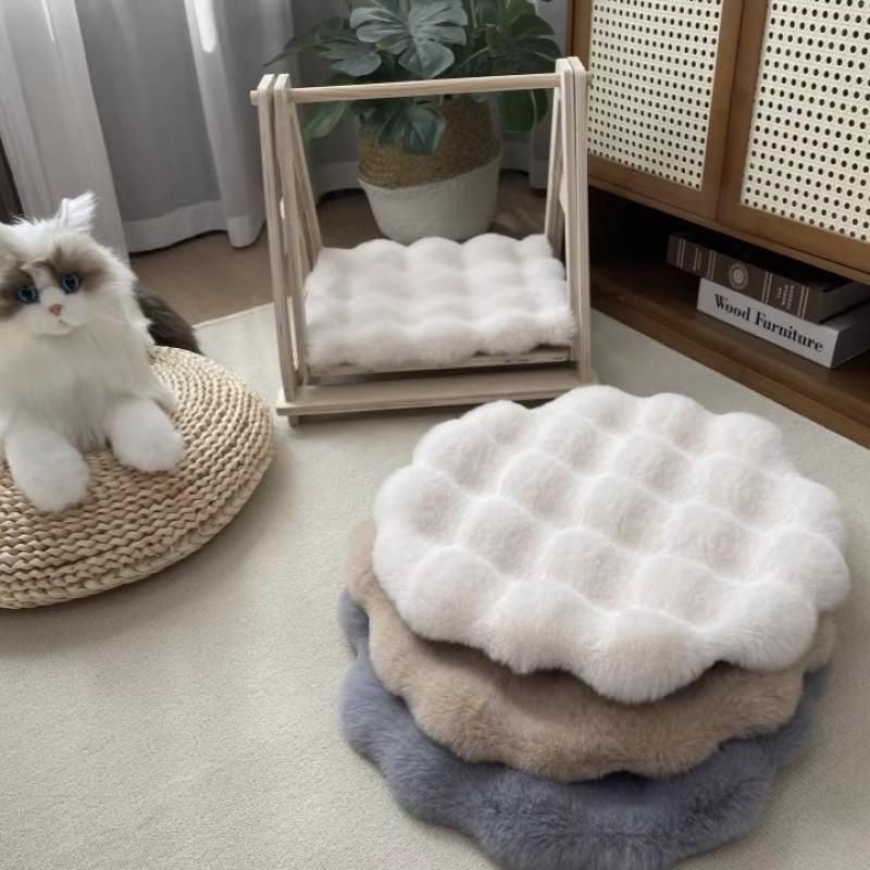 Weiches Haustierbett aus Kunst-Kaninchenfell, rundes Kissen, für Katzen und Hunde, warme Winter-Schlafmatte, Bodenschutz, Durchmesser 30 cm