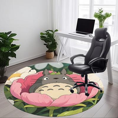 Okrągły dywanik biurowy z motywem Kwiatowego Totoro, pod krzesła biurowe, do sypialni, salonu, wystrój domu a1022303
