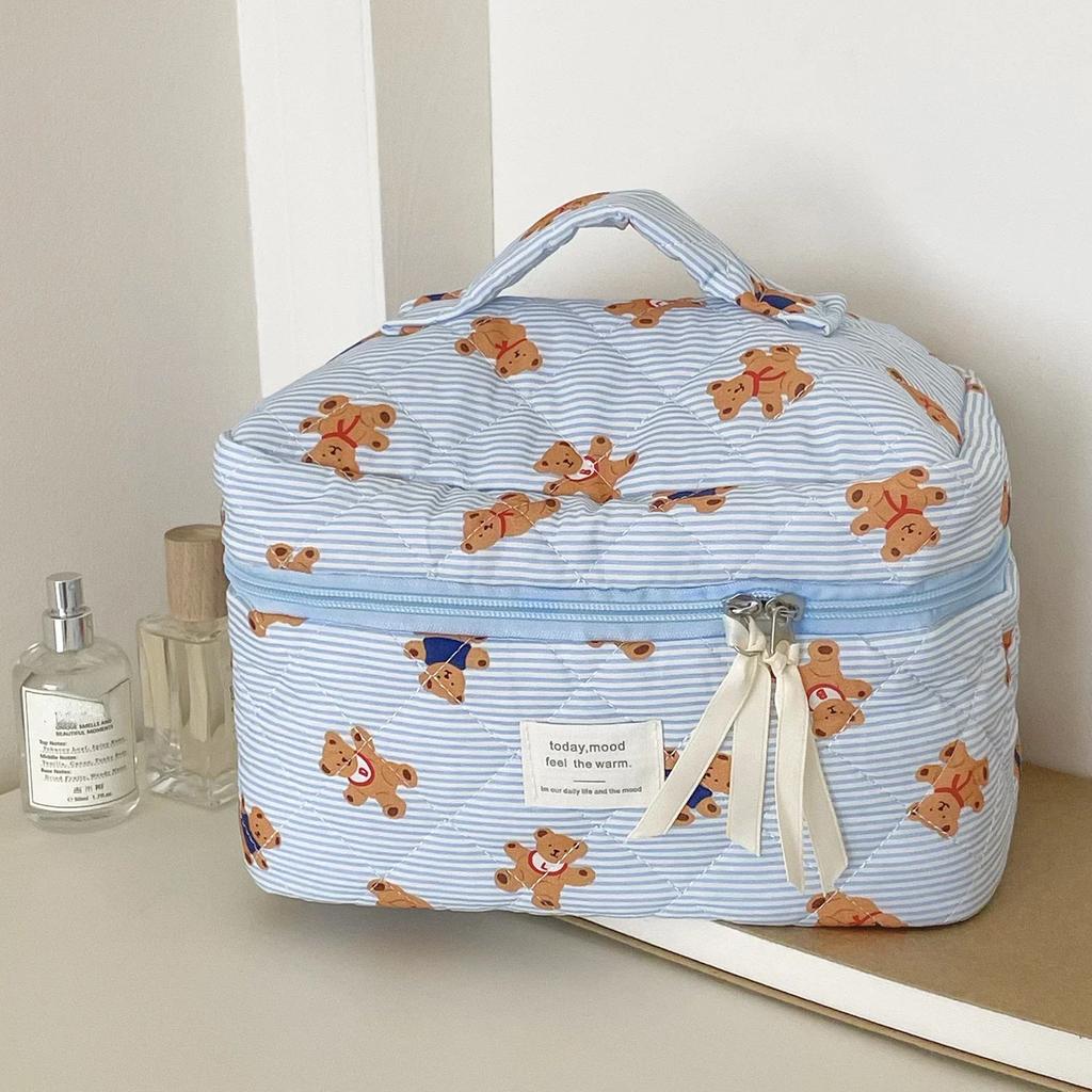 2024 Pink Bear Quilting Women Cosmetic Bag Cute Zipper Makeup Travel Organizer Female Handbag Toiletry Pouch for Girls