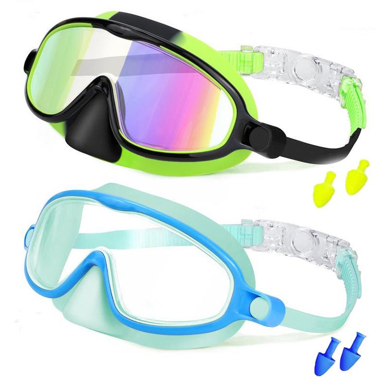 Children's Large Frame Swim Goggles with Nose Cover, Waterproof Anti-Fog, for Boys and Girls