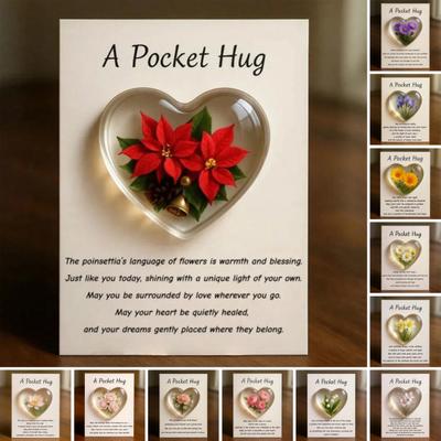 Geburtsblumen-Taschenumarmung mit heilenden Aufmunterungsgedichten Geburtsblumen-Klares Herz-Andenken Tragbares Sentimentales Geschenk
