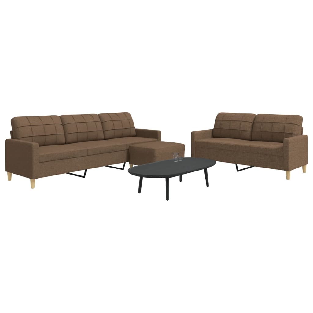 3 Piece Sofa Set with Footstool Brown Fabric