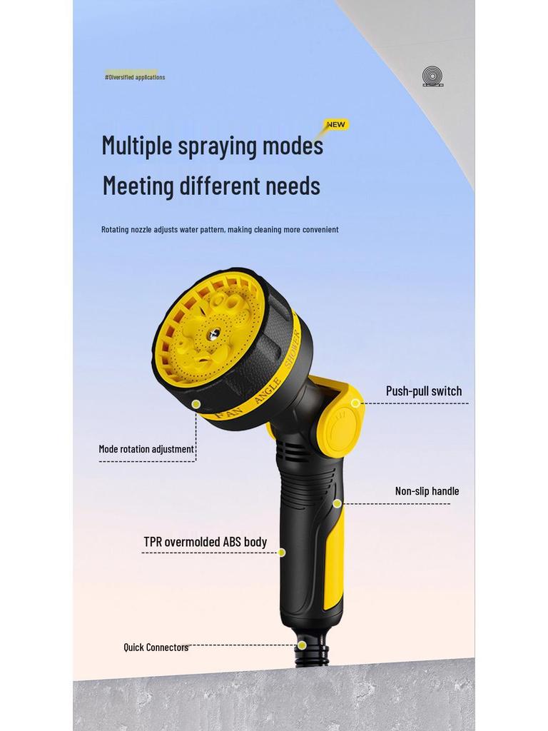 Portable Hose Pipe Storage Rack with High-Pressure Water Gun for Car Washing and Watering