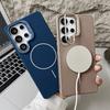 For Magsafe Magnetic Luxury Solid Color Liquid Silicone Lens Bracket Phone Case For Samsung S25 Ultra S24 Ultra Bumper Cover