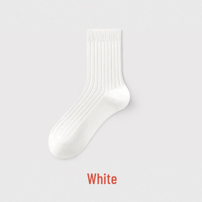 Men's Breathable Double Needle Socks: Solid Black, Sweat-Absorbent for Spring, Autumn & Winter; Ideal for Business and Sports.