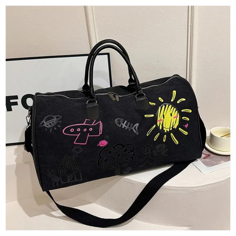 Canvas Zipper  Hot Selling Travel Bag Patchwork Large Capacity Casual Cute Shoulder Bag Soft Versatile Trendy Travel Duffels