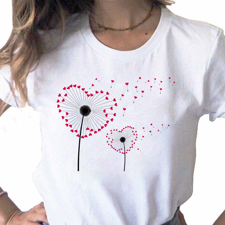 New Dandelion Printed Women T Shirt Cartoon Graphic Printed Black Ladies T-shirt Casual Woman Shirt Funny Tees Shirts
