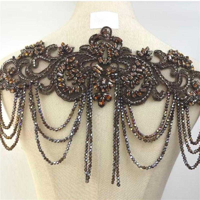 1 STÜCK Handgenähte Fransen Perlen Spitze Strass Applikationsaufnäher 26 Farben DIY Handgemacht Kleid Hochzeitskleid Bekleidungszubehör