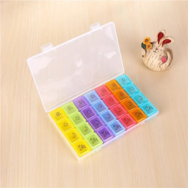 Pill Cases Box Organizer 7 Days 28 Grids 4 Times Portable Travel with Large Compartments for Vitamins Medicine Tablet Fish Oils