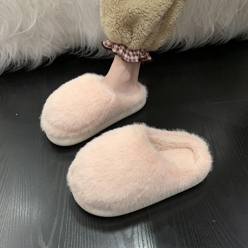 Autumn and winter new home bag head fluffy slippers women's thick bottom piled thickened indoor warm cotton slippers